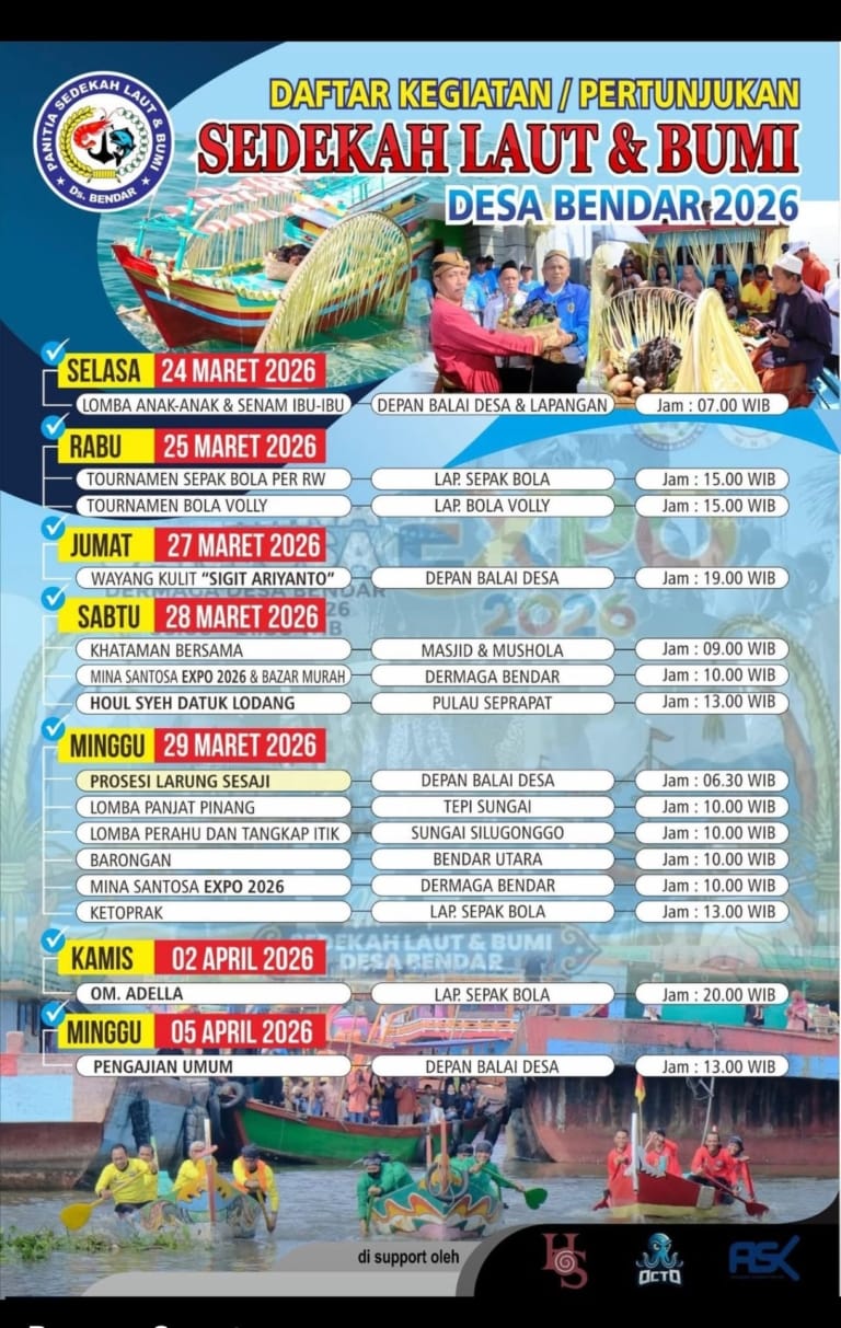 Pamflet rangkaian acara Sedekah Laut Bendar Juwana 2026.
